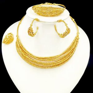 Complete Set of Jewelry 4pcs – Textured Gold Bead Collection