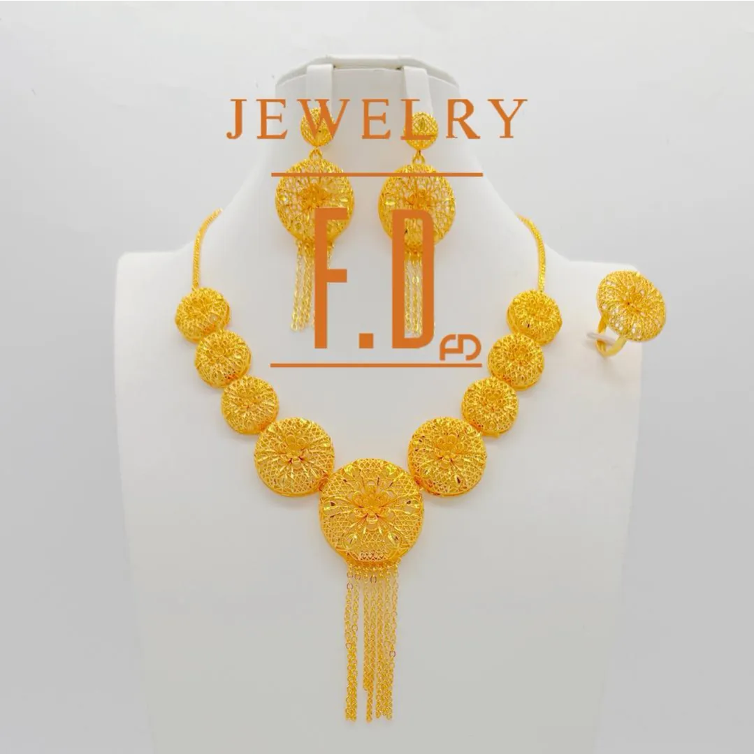 Saudi 24k plated gold jewelry 3pcs